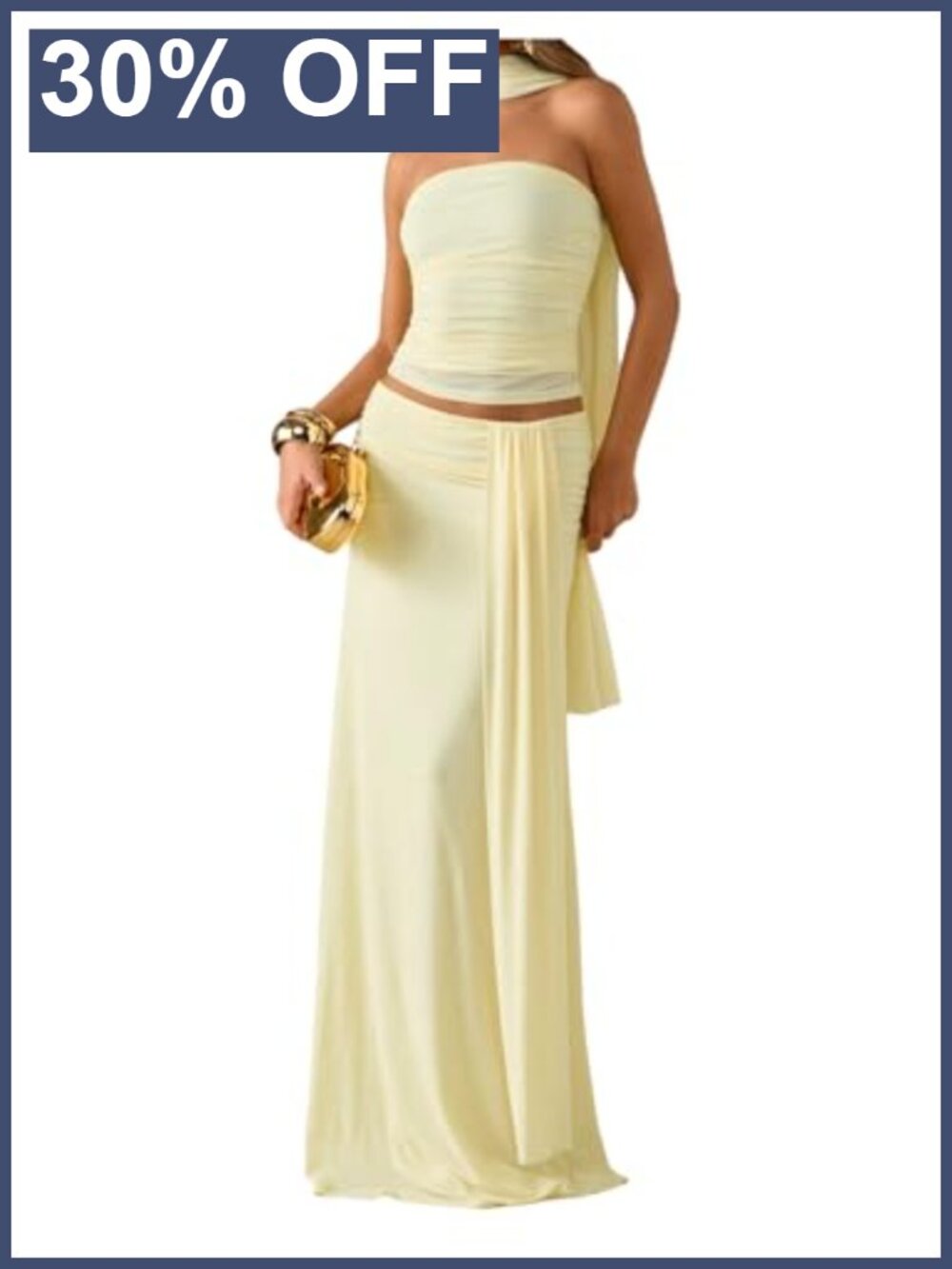 2 Piece Skirt Set Strapless Tube Top Maxi Skirt Wedding Guest Formal